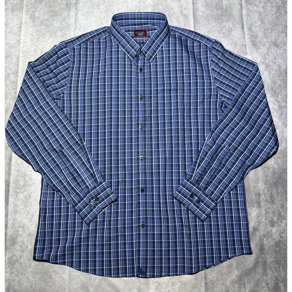 UNTUCKit Mens‎ XXL Long Sleeve Shirt 100% Cotton White Blue Check